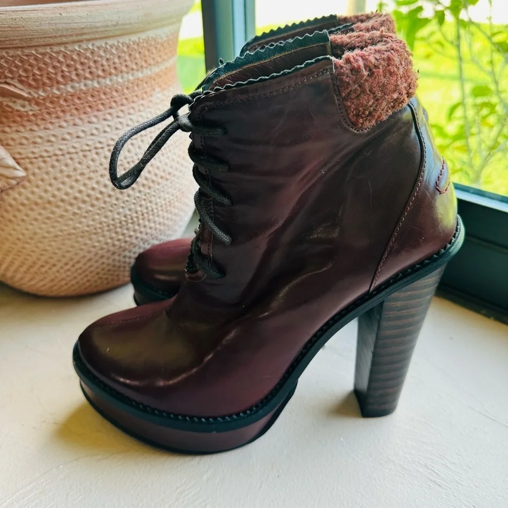Opening Ceremony Victorian Laetitia 2 Lace Up Lug Boot Wine Retro Color SZ 38/US